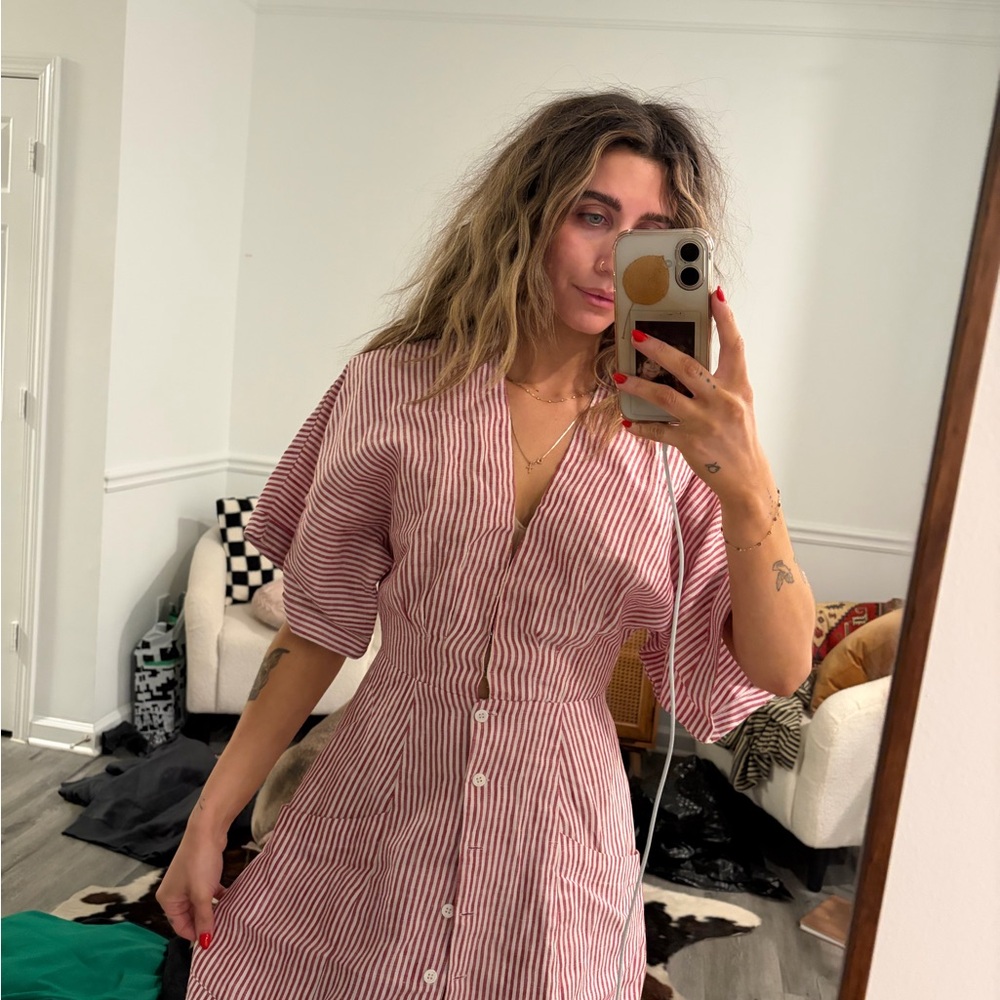 Reformation Red and White Striped Midi Dress